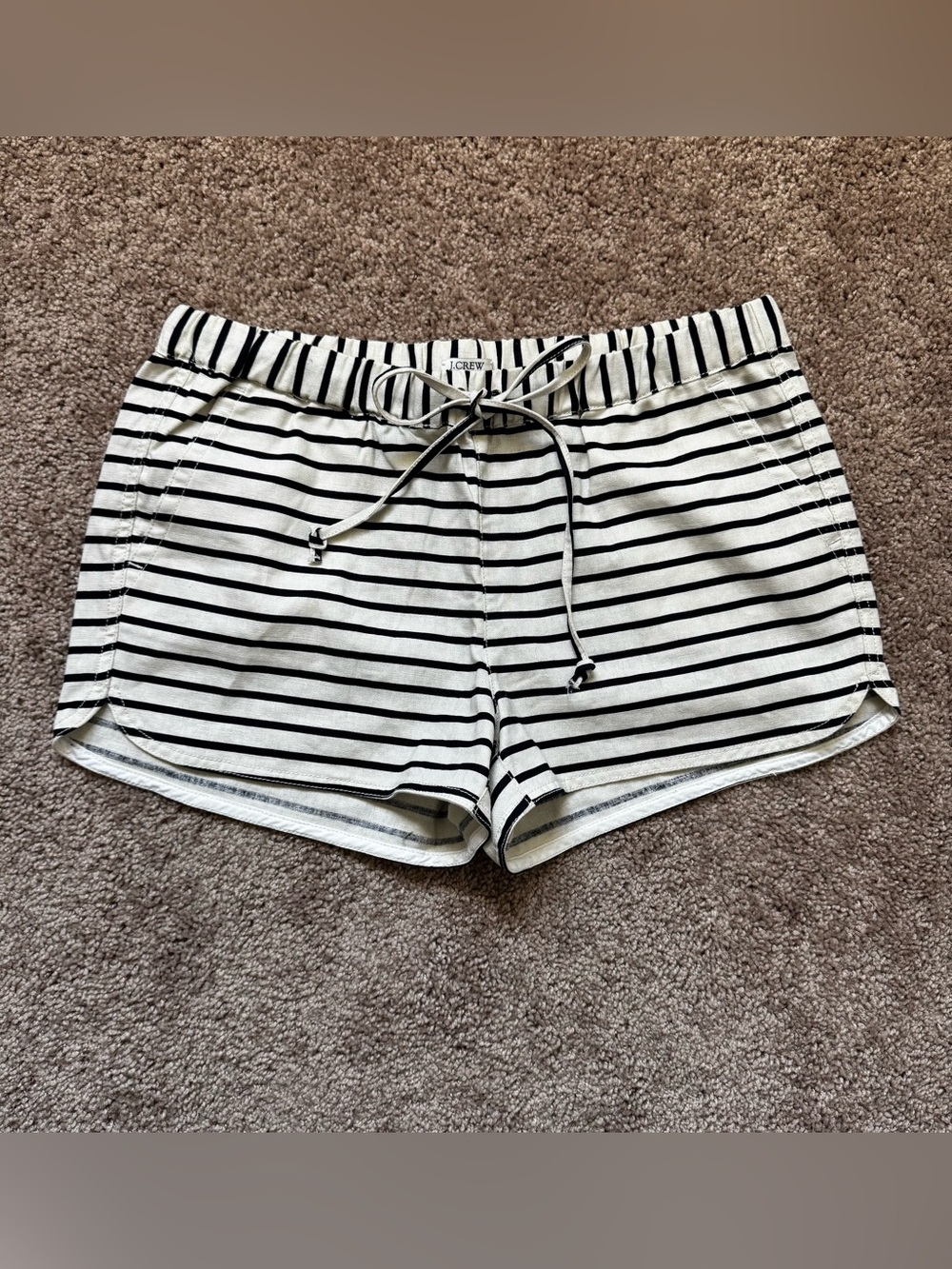 J. CREW Striped Linen/Cotton Pull-on Shorts Elastic Waist Pockets Size S Beach